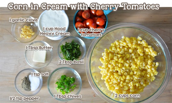 corn in cream with cherry tomatoes