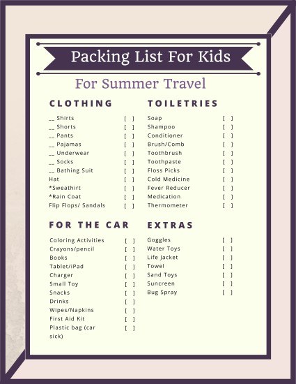 Packing List For Kids for Summer Travel