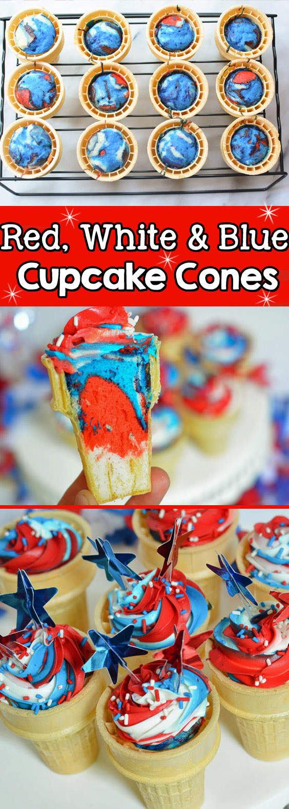 red white and blue cupcake cones