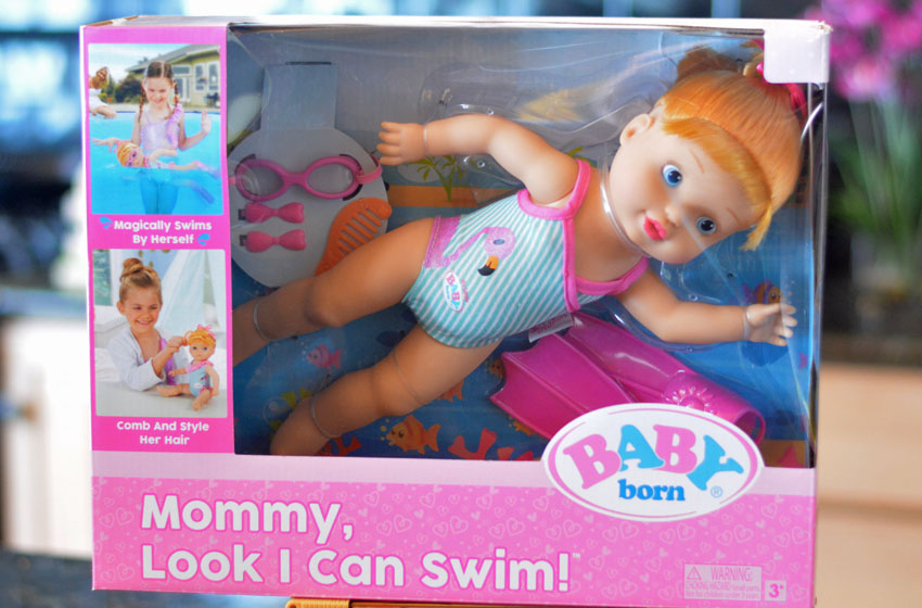 BABY born MOMMY Look I Can Swim Pool Bathtub Water Moving Arms Feet Doll Curly 