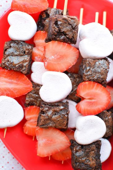 valentines brownie marshmallow strawberry skewers