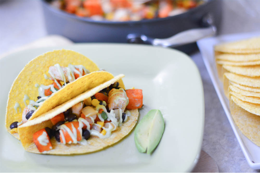 Sweet Potato and Chicken Tacos With Avocado Cream Sauce Mommy's