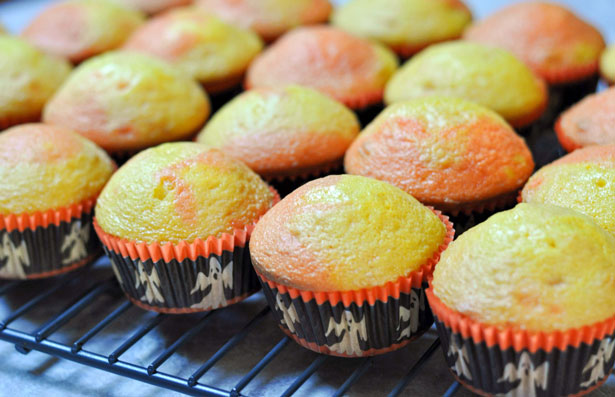 yellow orange 2-tone cupcakes