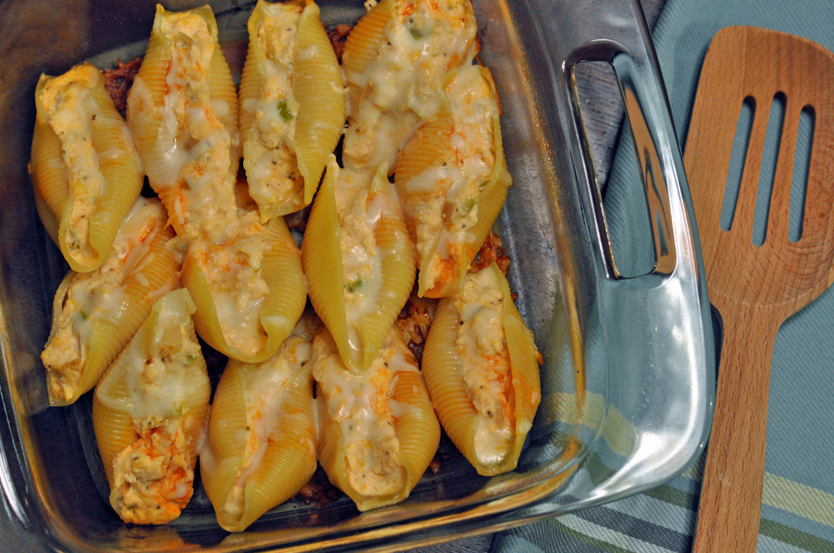 Buffalo Chicken Stuffed Shells overhead picture