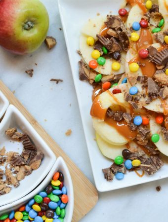 Caramel Apple Nachos with M&Ms