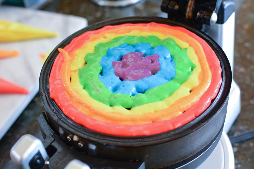 Rainbow Waffles in Waffle iron