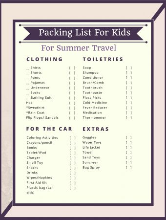 Packing List For Kids for Summer Travel
