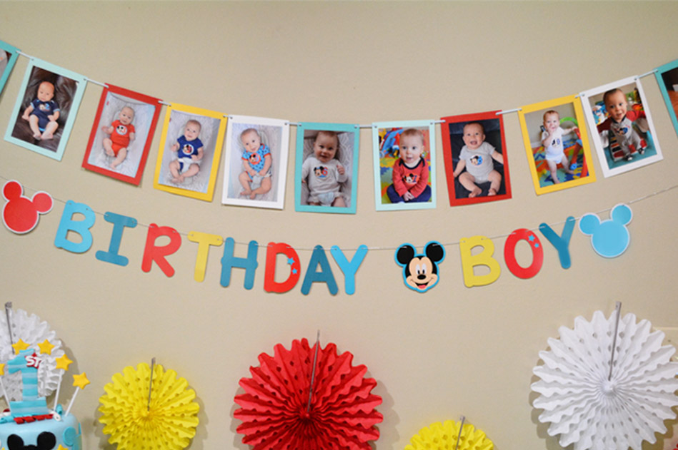 Mickey First Birthday Party Banner