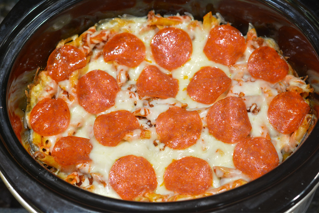 Easy Crock-Pot Pizza Casserole - Plowing Through Life