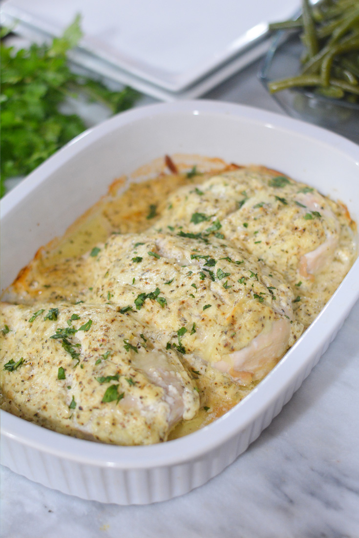 Sour Cream chicken in casserole dish