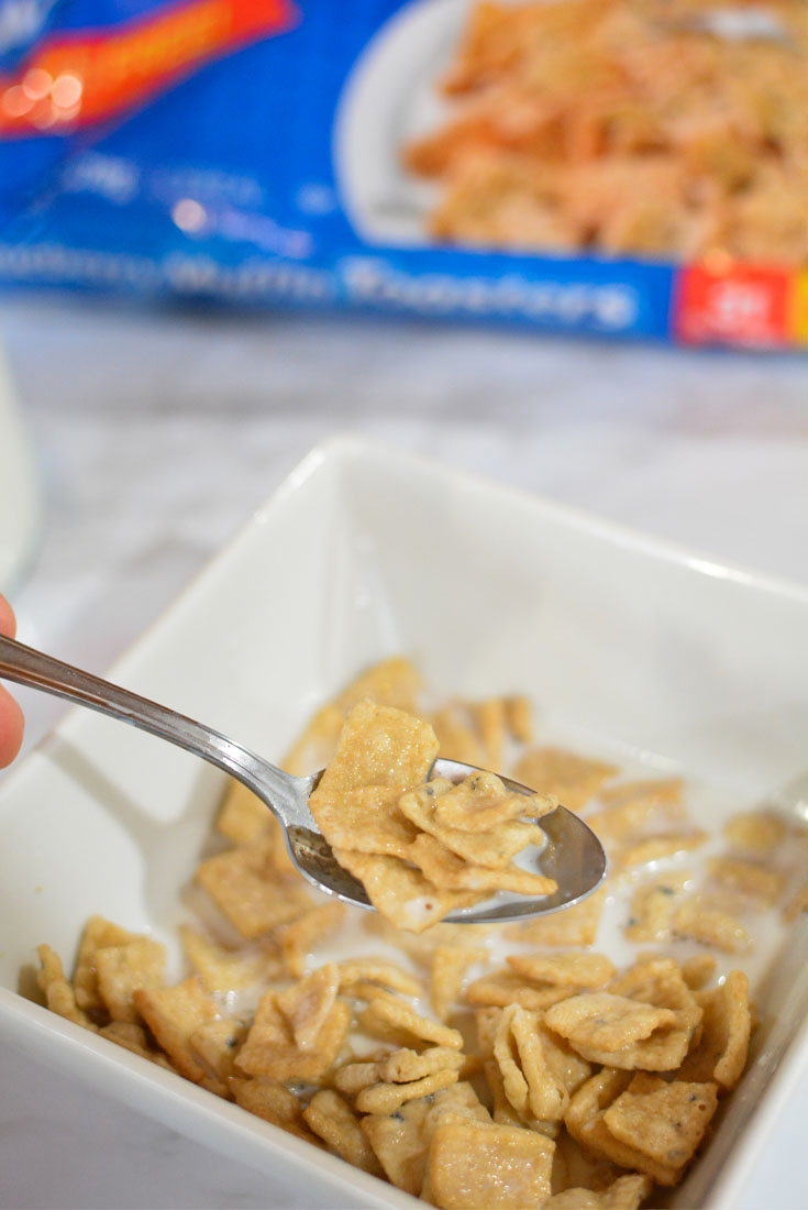 Malt-O-Meal Blueberry Muffin Toasters on a spoon
