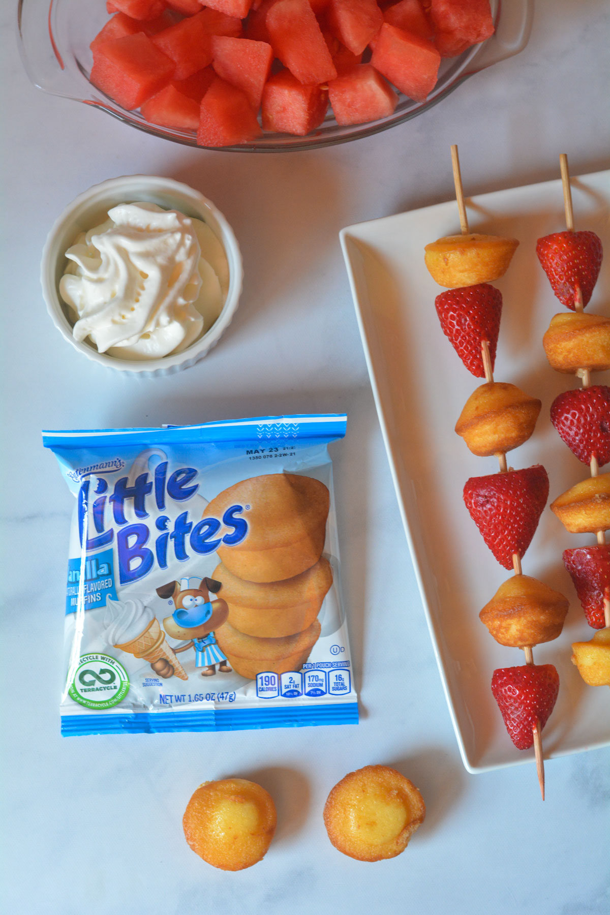 little bites vanilla and strawberry skewers