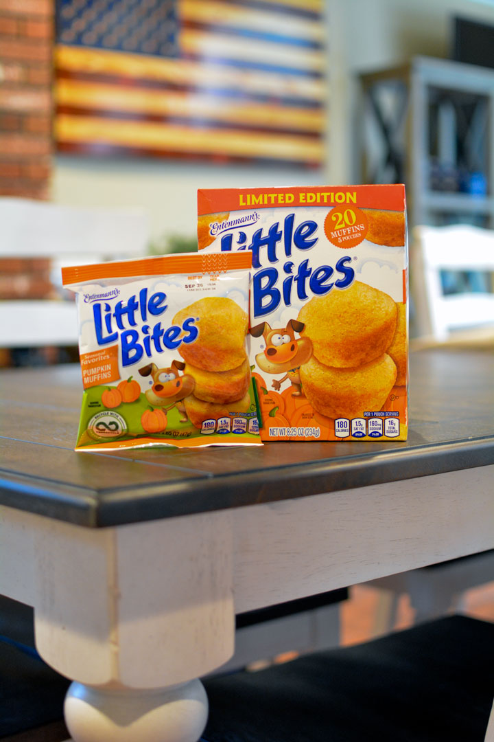 box of little bites pumpkin muffins on table